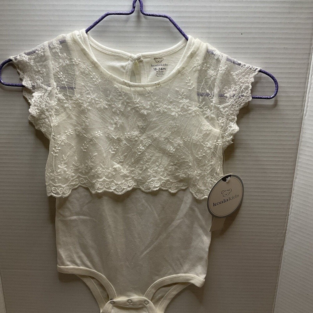 Koala Kids Sahara Detachable Lace Overlay Infant Off White Body Suit - 18-24m